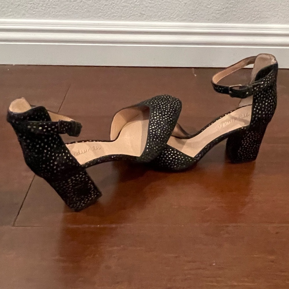 nwot/nwob madewell calf hair Black & gold spotted Heels with ankle wrap 7
